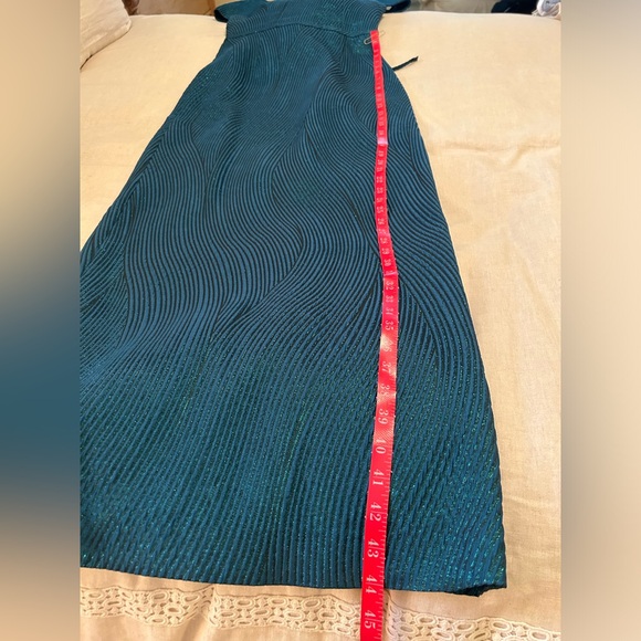 Teri Jon for Rickie Freeman Teal Off The Shoulder Long Dress Gown - Picture 10 of 14